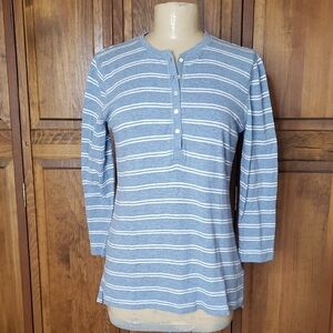 Chaps Blue and White Striped Henley Top
